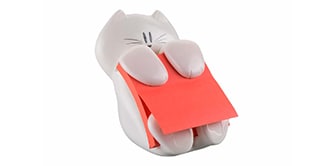 Un dévidoir de Notes Post-it® en forme de chat avec des Notes Post-it® rouges

